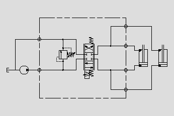 此原理圖為運(yùn)用電比例換向閥和壓力閥控制屬具執(zhí)行機(jī)構(gòu)的壓力和運(yùn)動(dòng)方向。