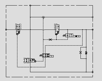 此原理圖為用小流量電磁換向閥作為先導閥控制邏輯閥實現大流量控制。