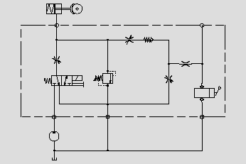 此原理圖為運用電磁閥,流量控制閥和壓力閥控制制動器的動作速度、壓力和啟停。
